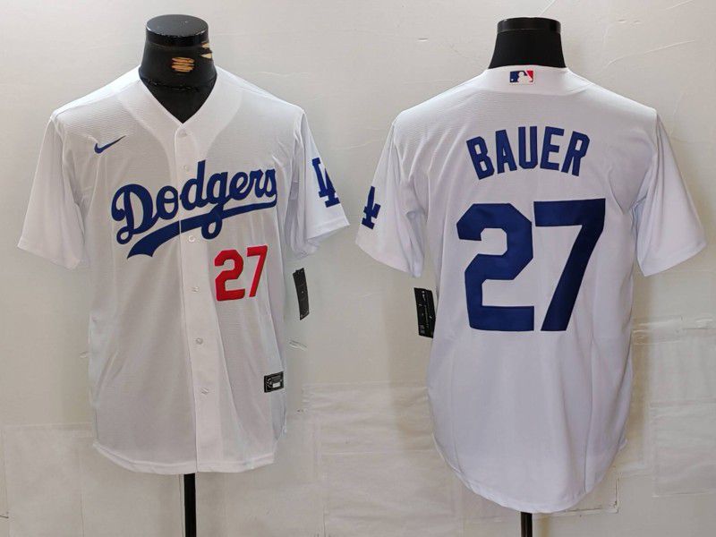 Men Los Angeles Dodgers #27 Bauer White Game 2024 Nike MLB Jersey style 7132->los angeles dodgers->MLB Jersey